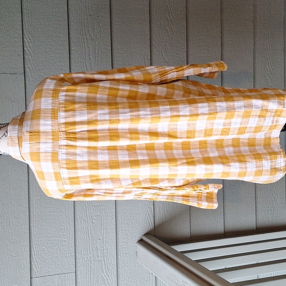 PACT Mustard Yellow Gingham Coastal Double Gauze Oversized Button Up Tunic ML - Picture 6 of 13